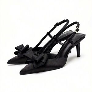Chic Black Bow Slingback Heels